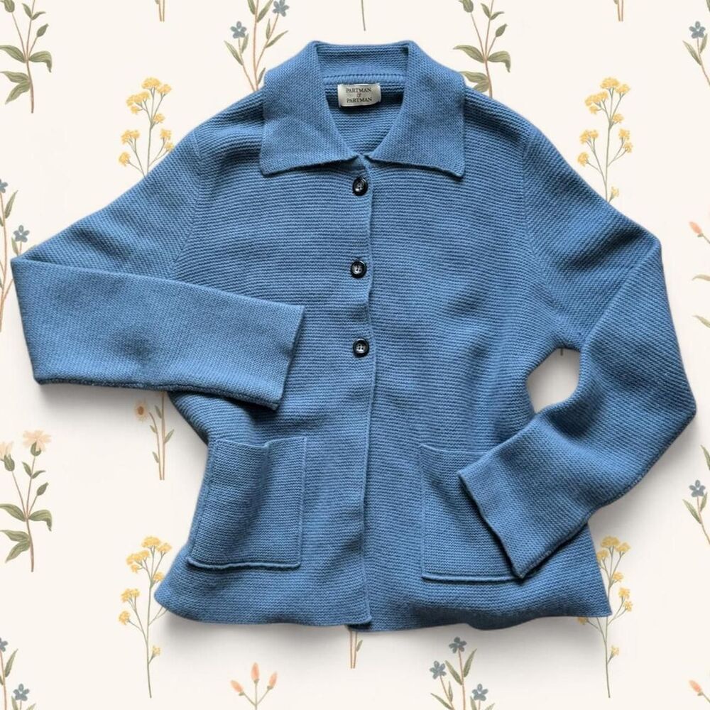 Vintage Partman & Partman 100% Cashmere Collared Cardigan Sweater Blue S